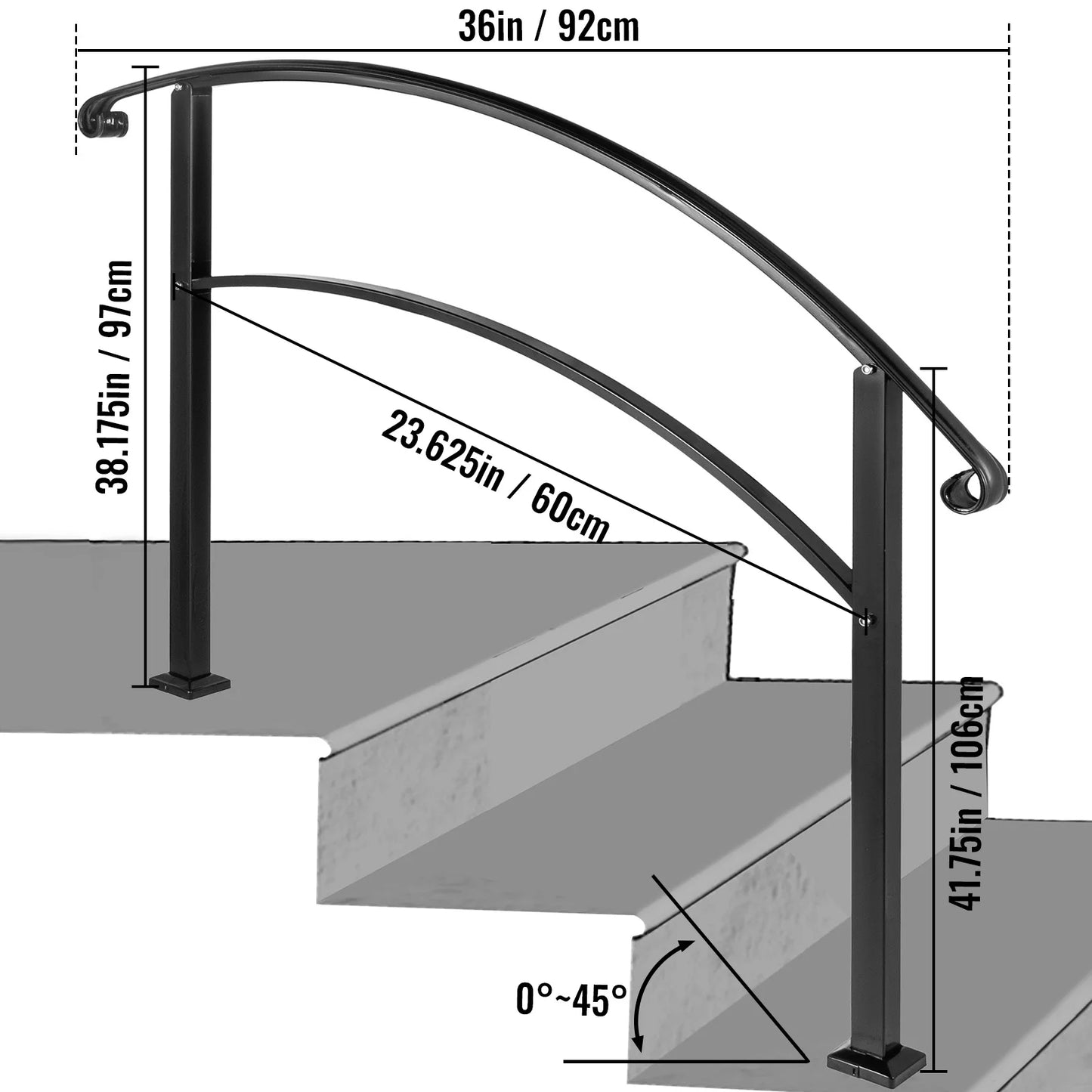 Wrought Iron Outdoor Handrail With Installation Kit