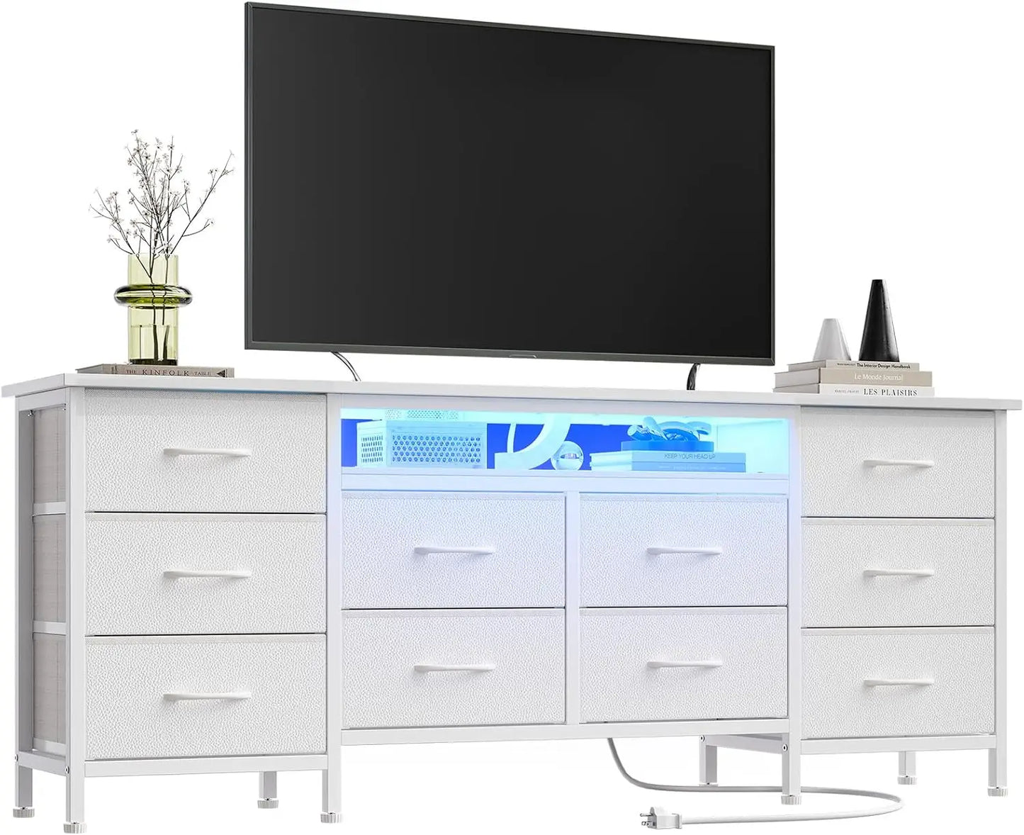 TWISTER.CK TV Stand Entertainment Center With 10 Drawers Power Outlets And LED