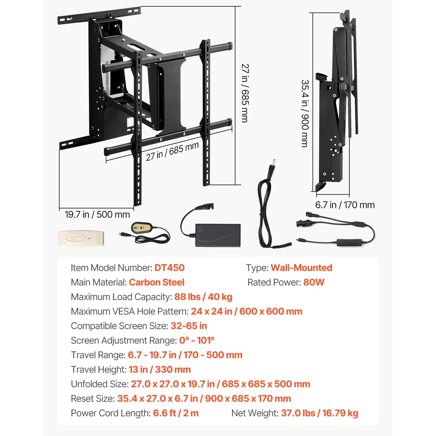 SucceBuy Motorized TV Wall Mount Bracket For Adjustable Viewing