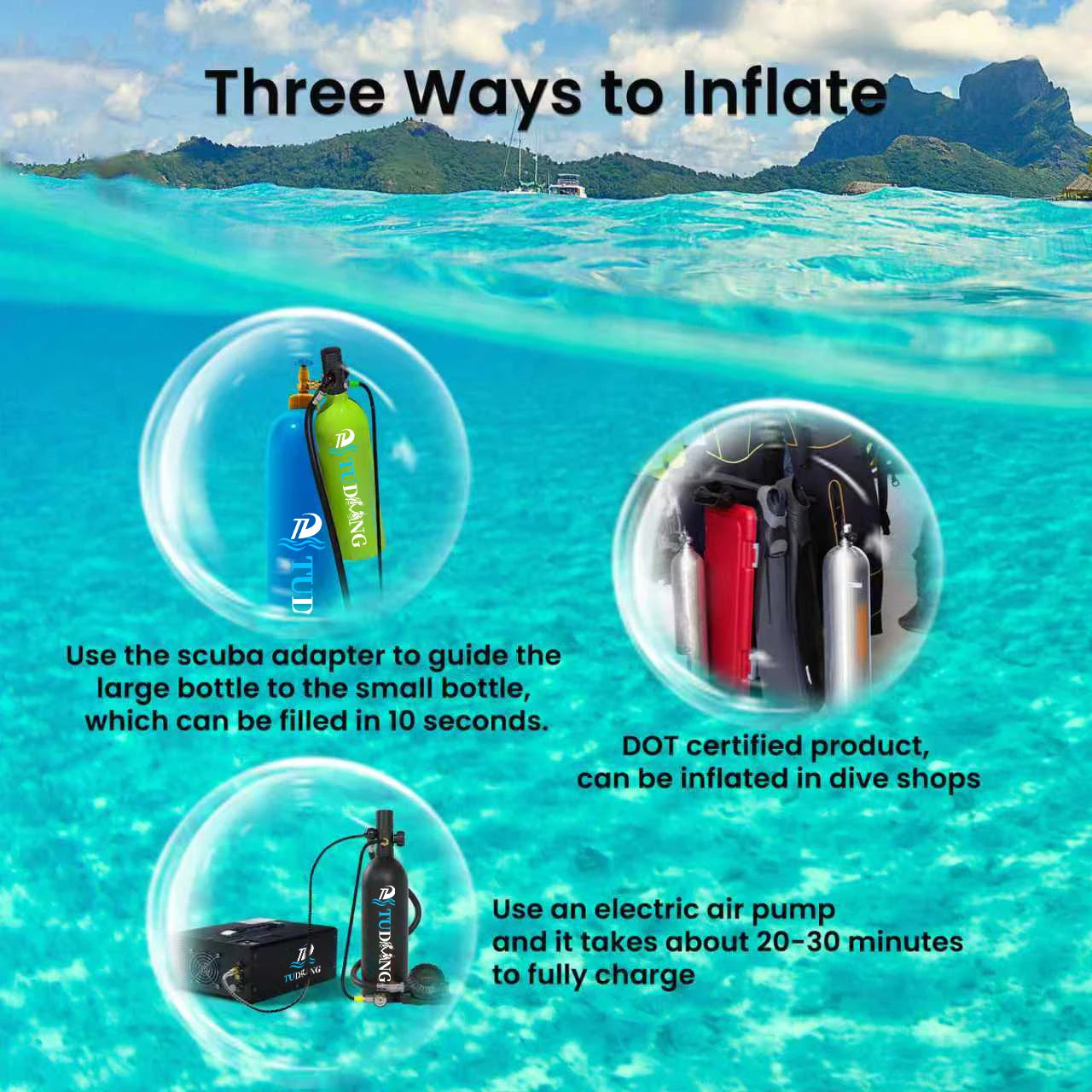 TUDIVING S700Plus Portable Scuba Tank Support 30-45 Min Breathing