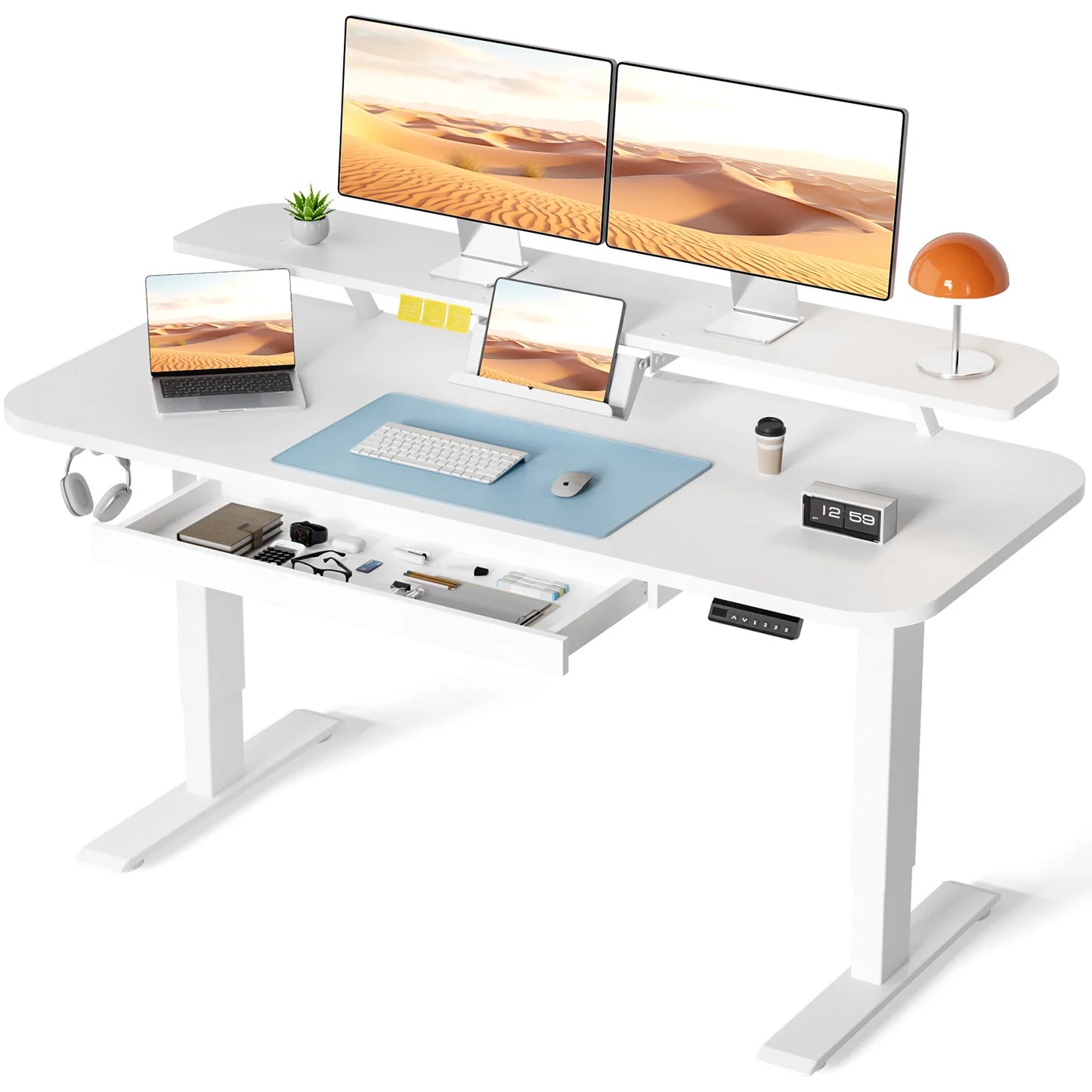 Electric Standing Desk With Drawers Sit Stand Height Adjustable Desk