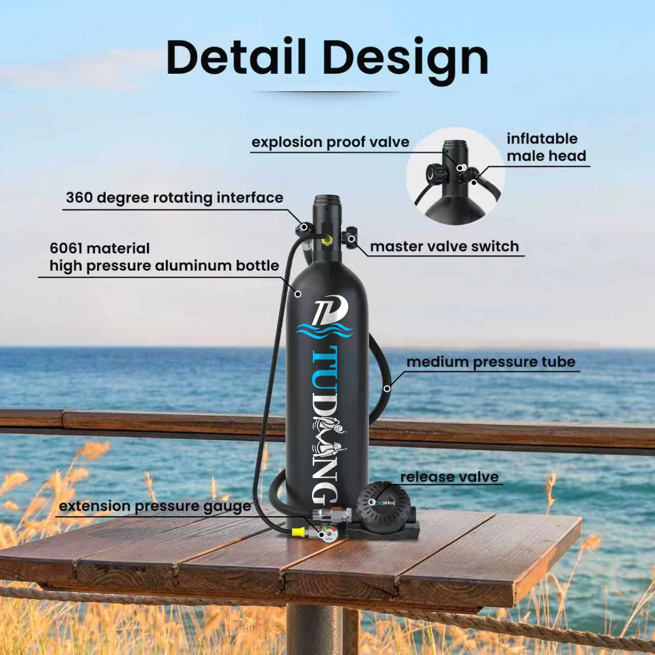 TUDIVING S700Plus Portable Scuba Tank Support 30-45 Min Breathing