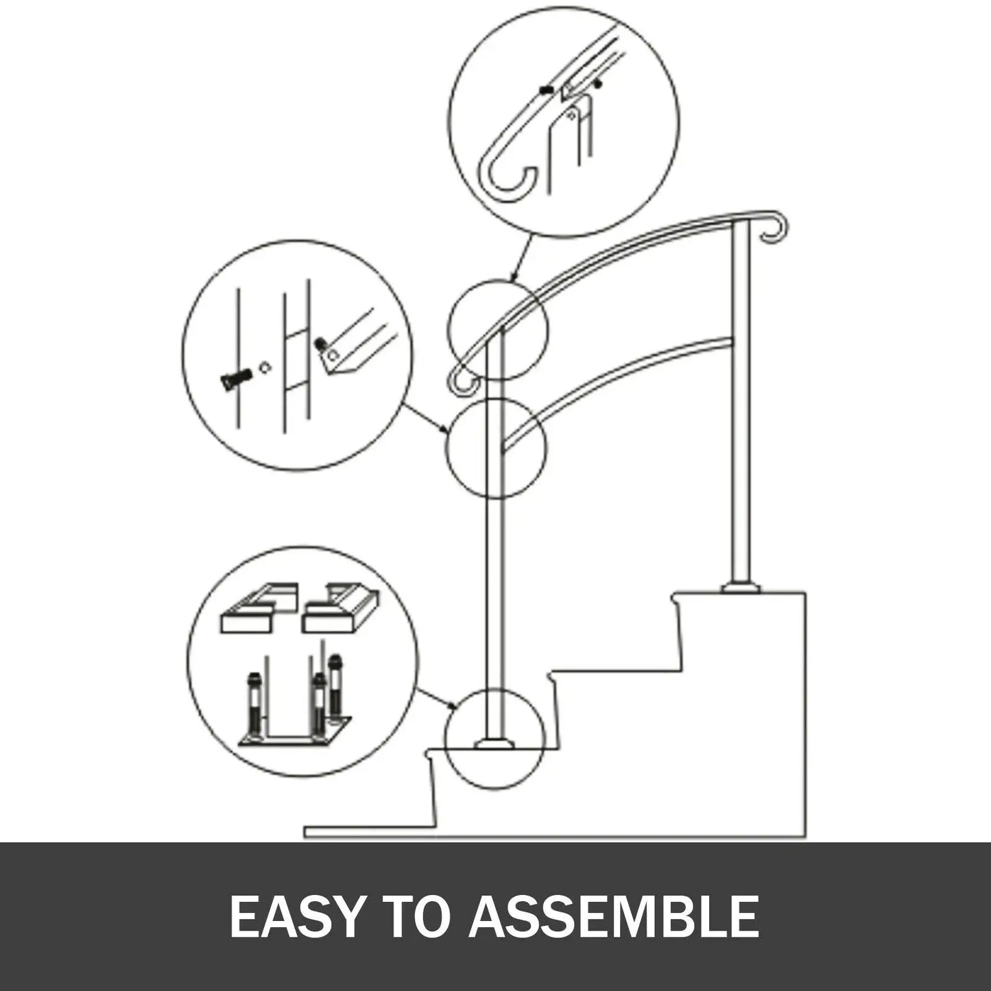 Wrought Iron Outdoor Handrail With Installation Kit