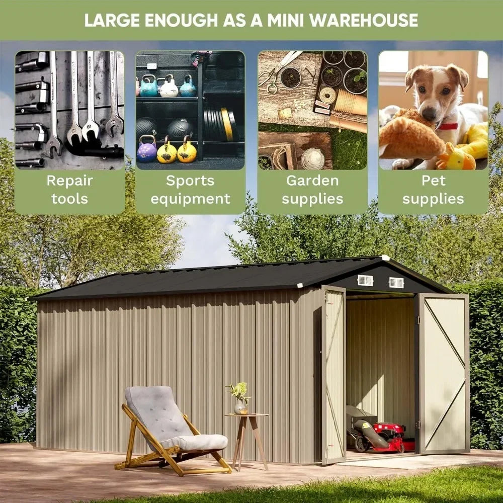 Metal Outdoor Storage Shed With Lockable Doors For Garden Tools
