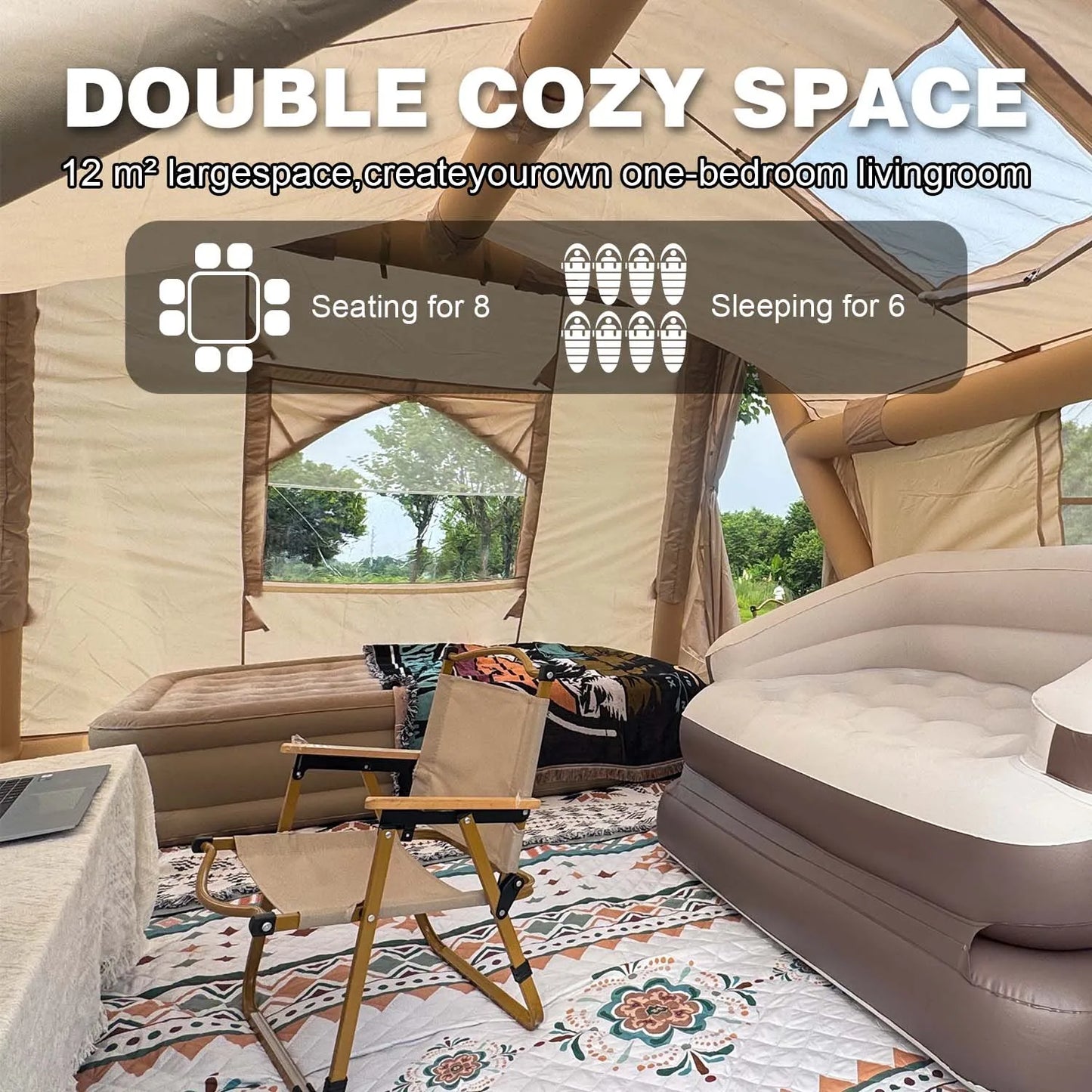 Inflatable Camping Tent With TPU Skylight Mesh Windows And Pump