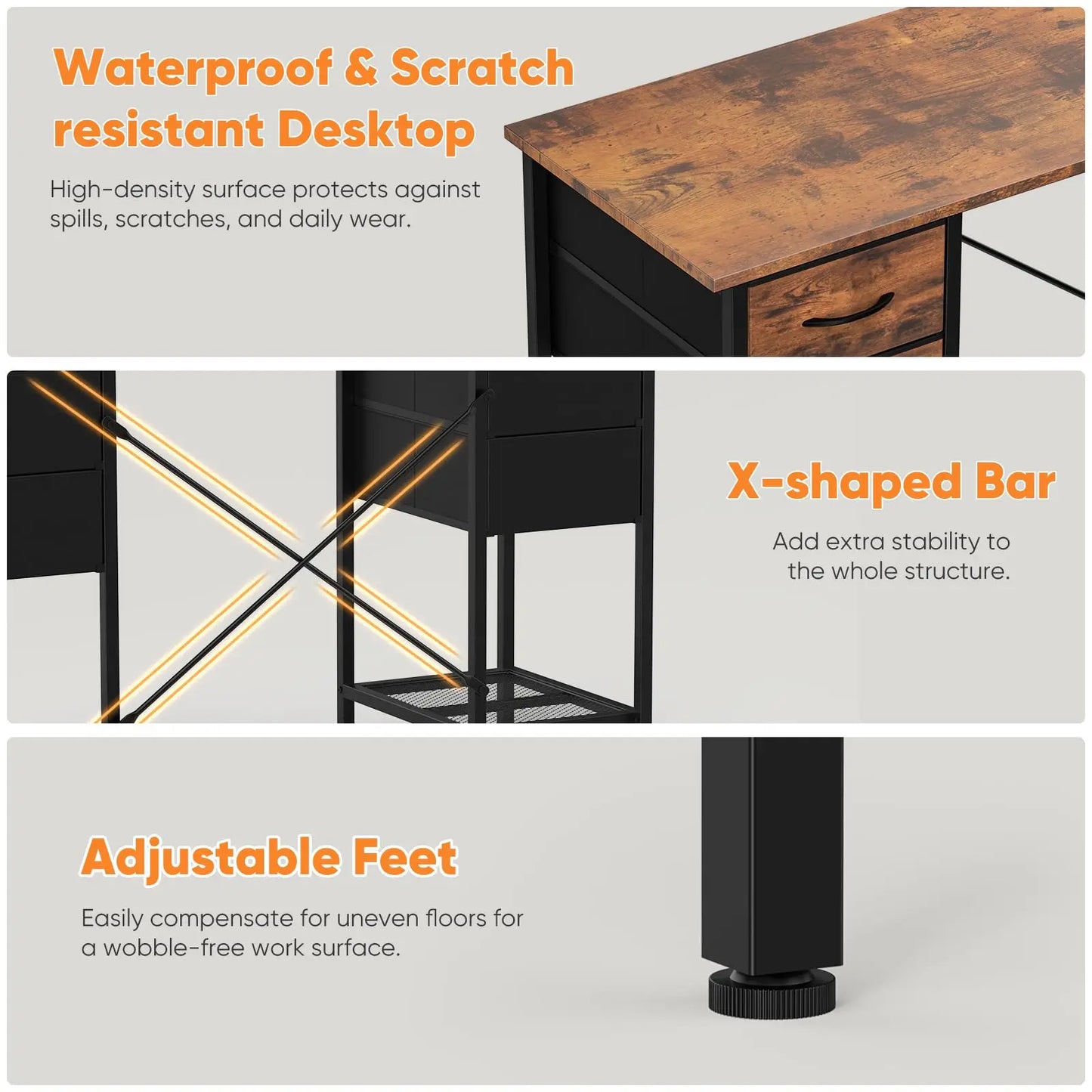JHK Computer Desk With Four Drawers And Mesh Shelf