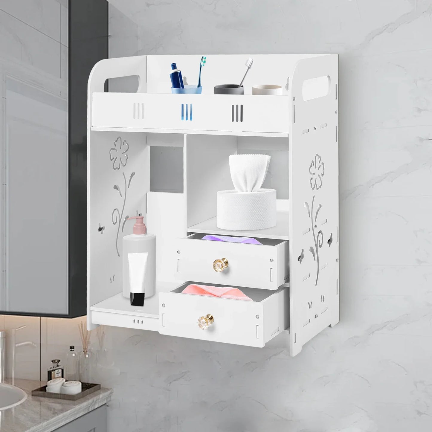 Bathroom Wall Mounted Cabinet With 2 Drawers For Storage