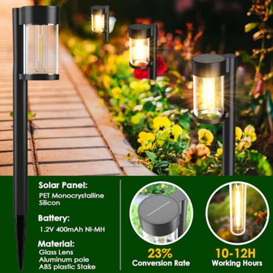 Solar Pathway Lights 10 Pack Glass Metal Outdoor Waterproof Garden