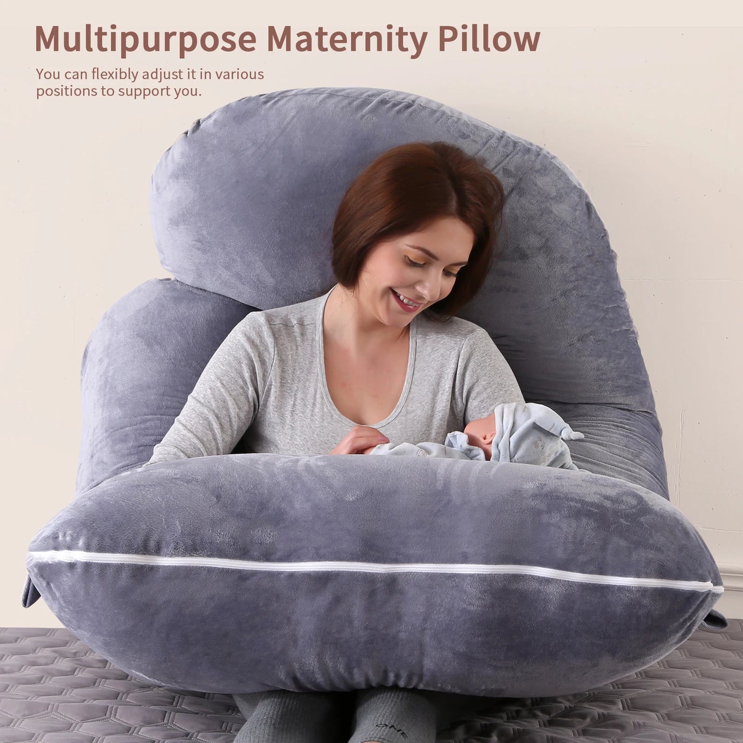 NONECN G Shaped Full Body Pregnancy Pillow With Removable Cover