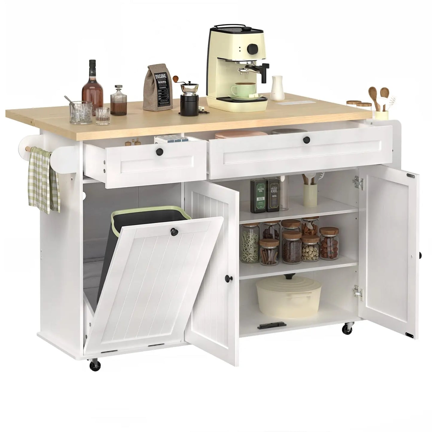 ONBRILL Mobile Kitchen Island With Power Outlet Towel Rack