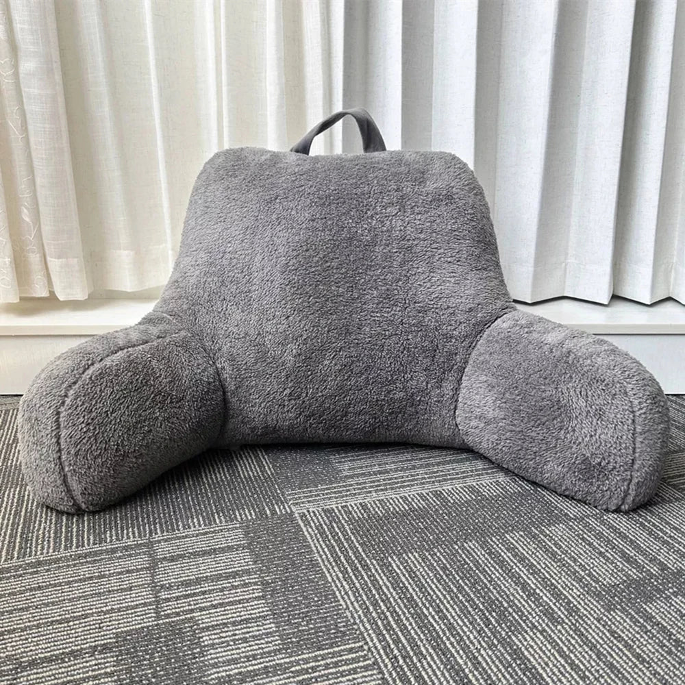 Faux Shearling Back Rest Pillow With Arms For Reading