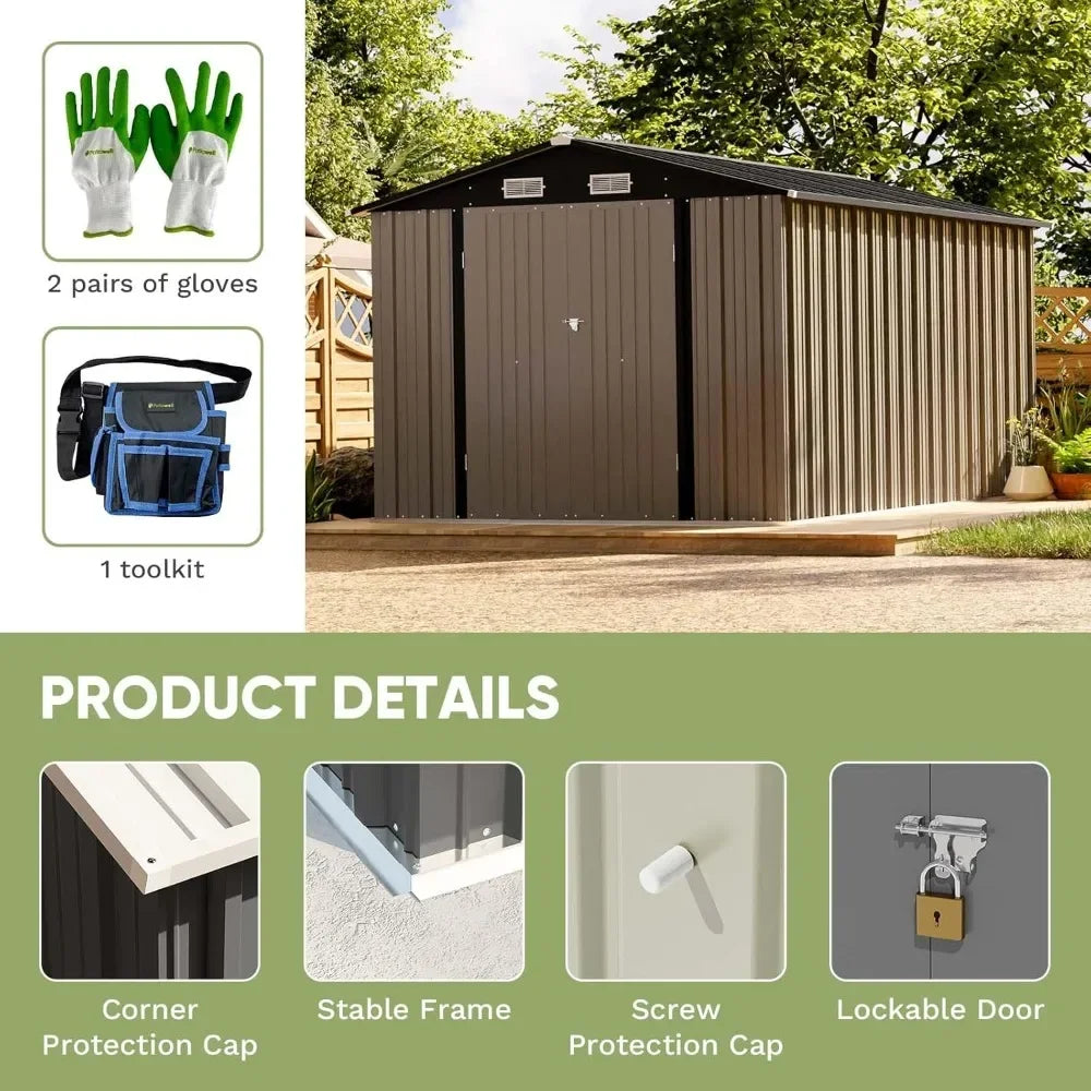 Metal Outdoor Storage Shed With Lockable Doors For Garden Tools