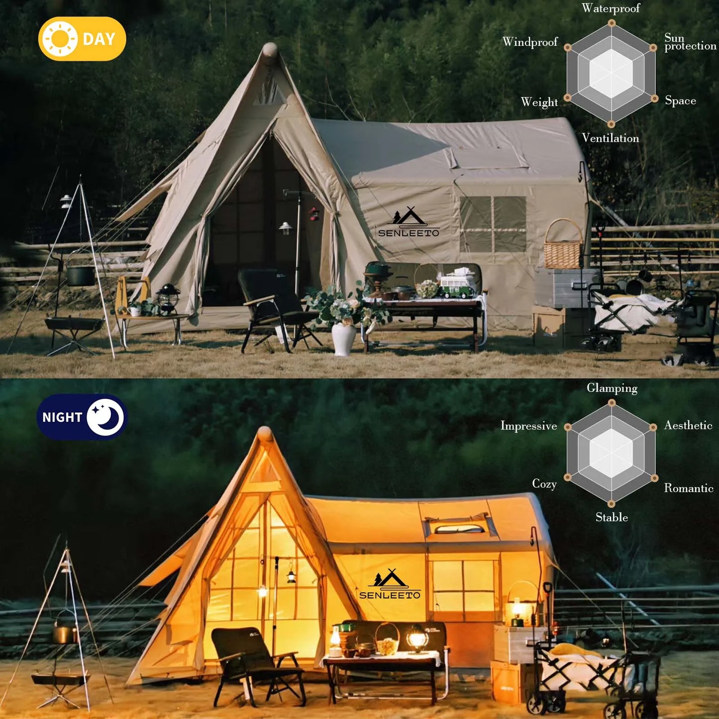 Inflatable Camping Tent With TPU Skylight Mesh Windows And Pump