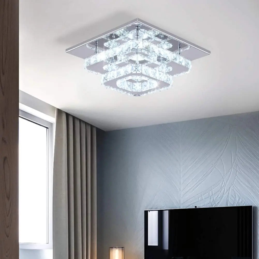 FRIXCHUR Crystal Flush Mount LED Ceiling Light K9 Crystal Mirror Base