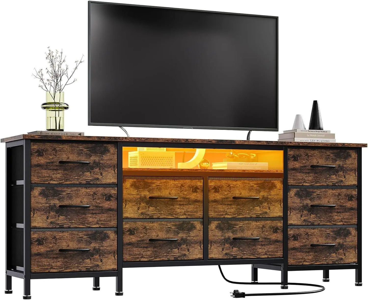 TWISTER.CK TV Stand Entertainment Center With 10 Drawers Power Outlets And LED