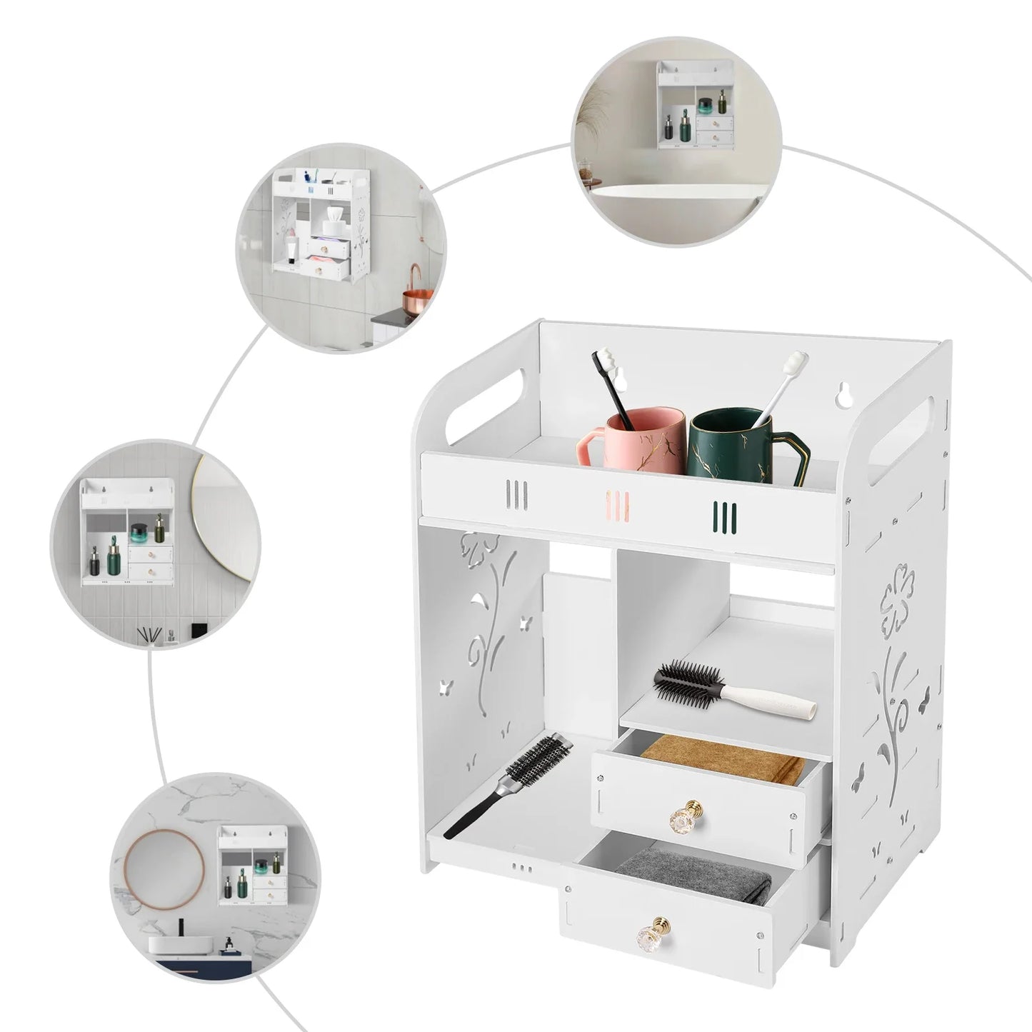 Bathroom Wall Mounted Cabinet With 2 Drawers For Storage