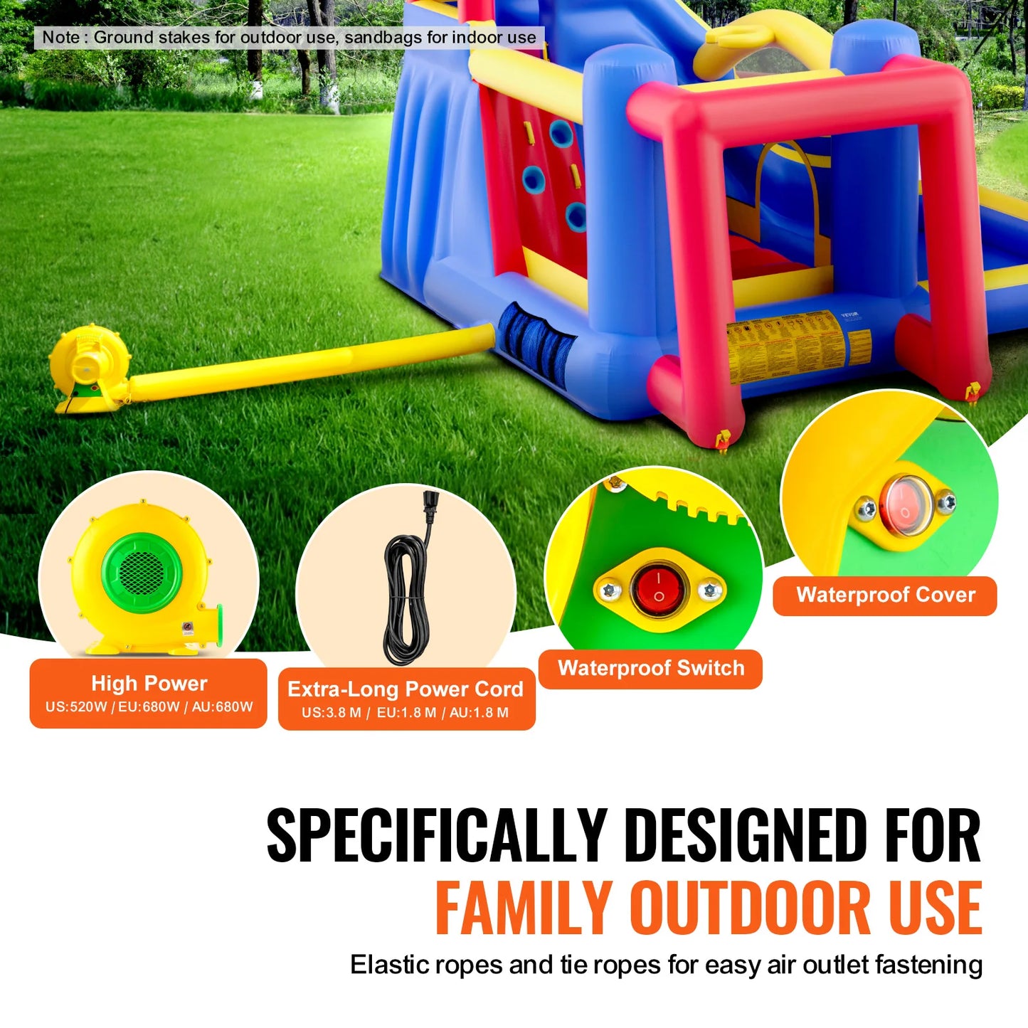 SucceBuy Inflatable Bounce House For Kids 3 To 8 Outdoor Play