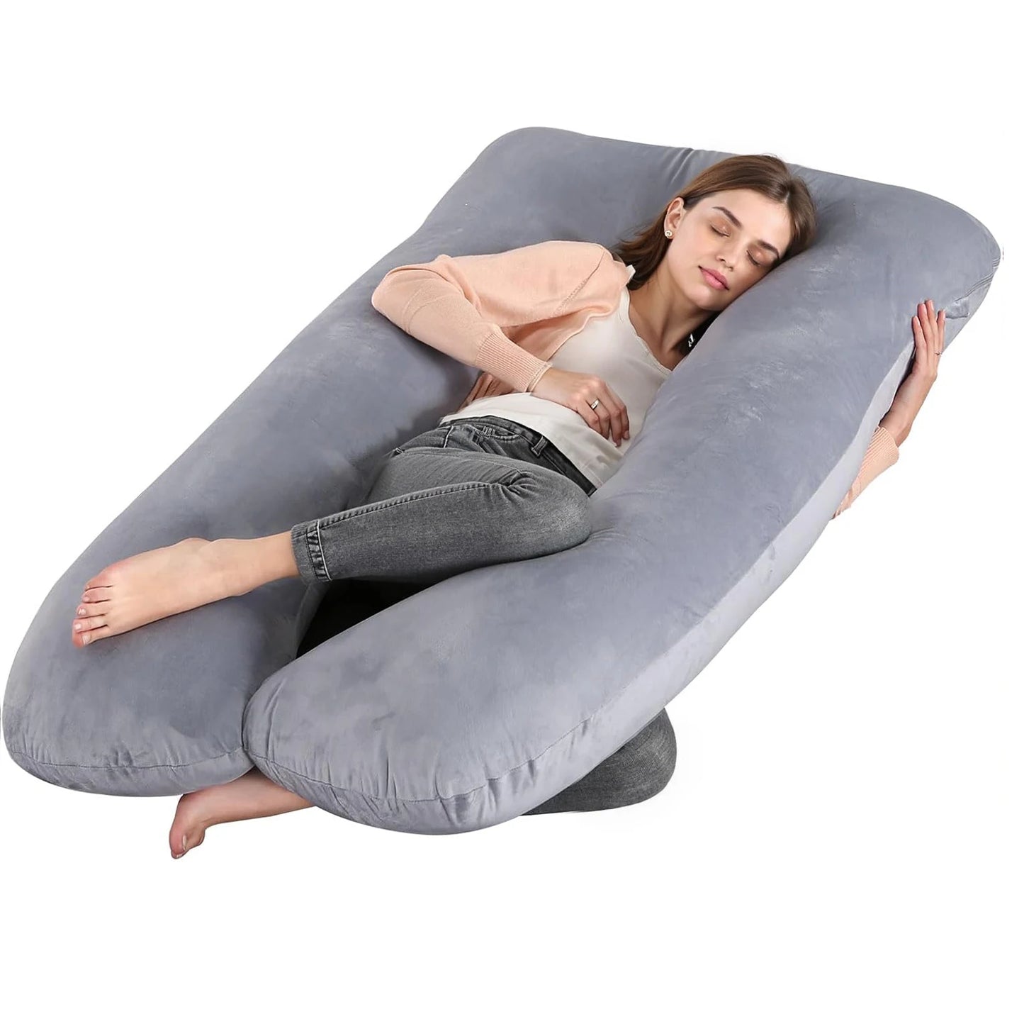 NONECN G Shaped Full Body Pregnancy Pillow With Removable Cover