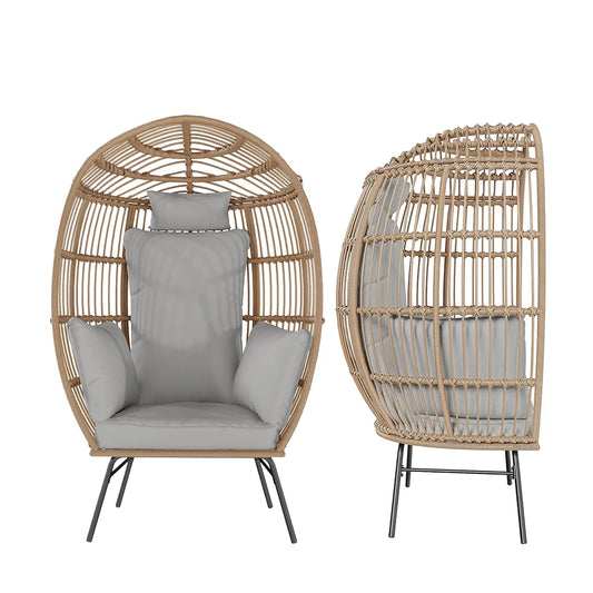 Wicker Egg Chair With Ottoman Outdoor Patio Lounge Cushions