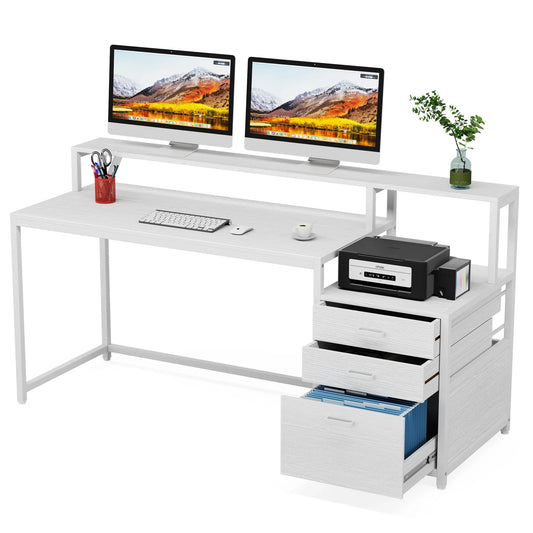 Tribesigns Computer Desk With File Drawer and Monitor Stand