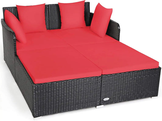 Outdoor Rattan Daybed Sunbed Wicker Furniture With Cushioned Seat