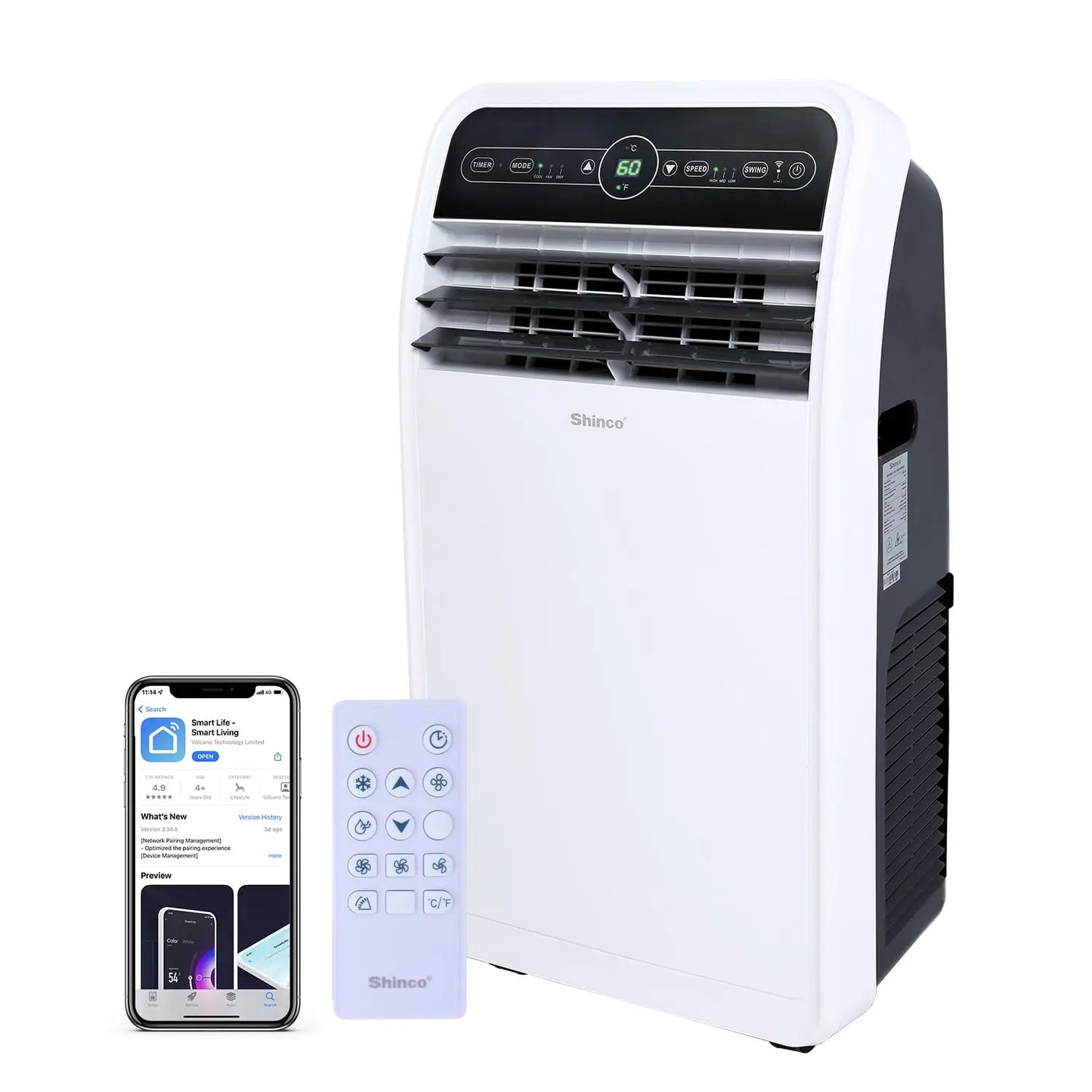 Shinco 12000 BTU Smart WiFi Portable Air Conditioner With Built In Dehumidifier