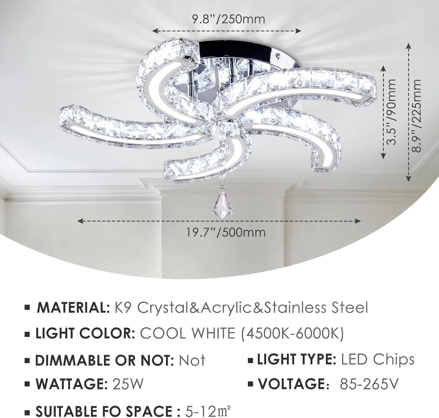 FRIXCHUR Modern Crystal Chandeliers Ceiling Light Fixture