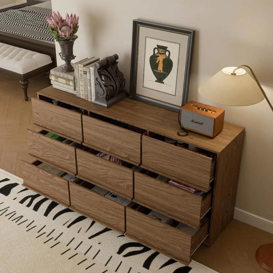9 Drawer Walnut Dresser for Bedroom Storage and Organization