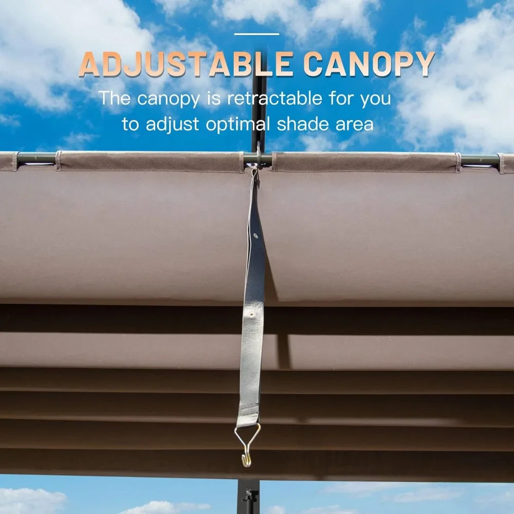 NONECN Outdoor Retractable Pergola with Weather Resistant Canopy