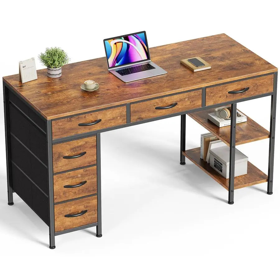 MBVM Gaming Corner Desk With 6 Drawers And Shelves For Home Office