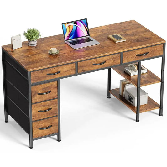 MBVM Gaming Corner Desk With 6 Drawers And Shelves For Home Office