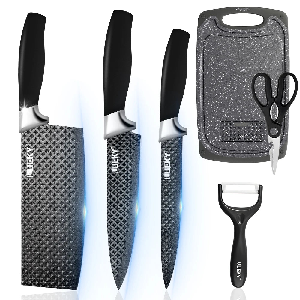 MDHAND 6 Piece Kitchen Knife Set Stainless Steel With Non Slip Handle