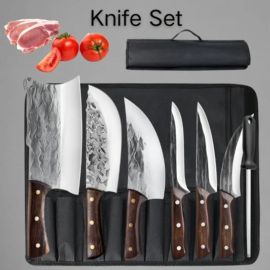 ZENG 7 Piece Kitchen Knife Set Stainless Steel With Wooden Handles