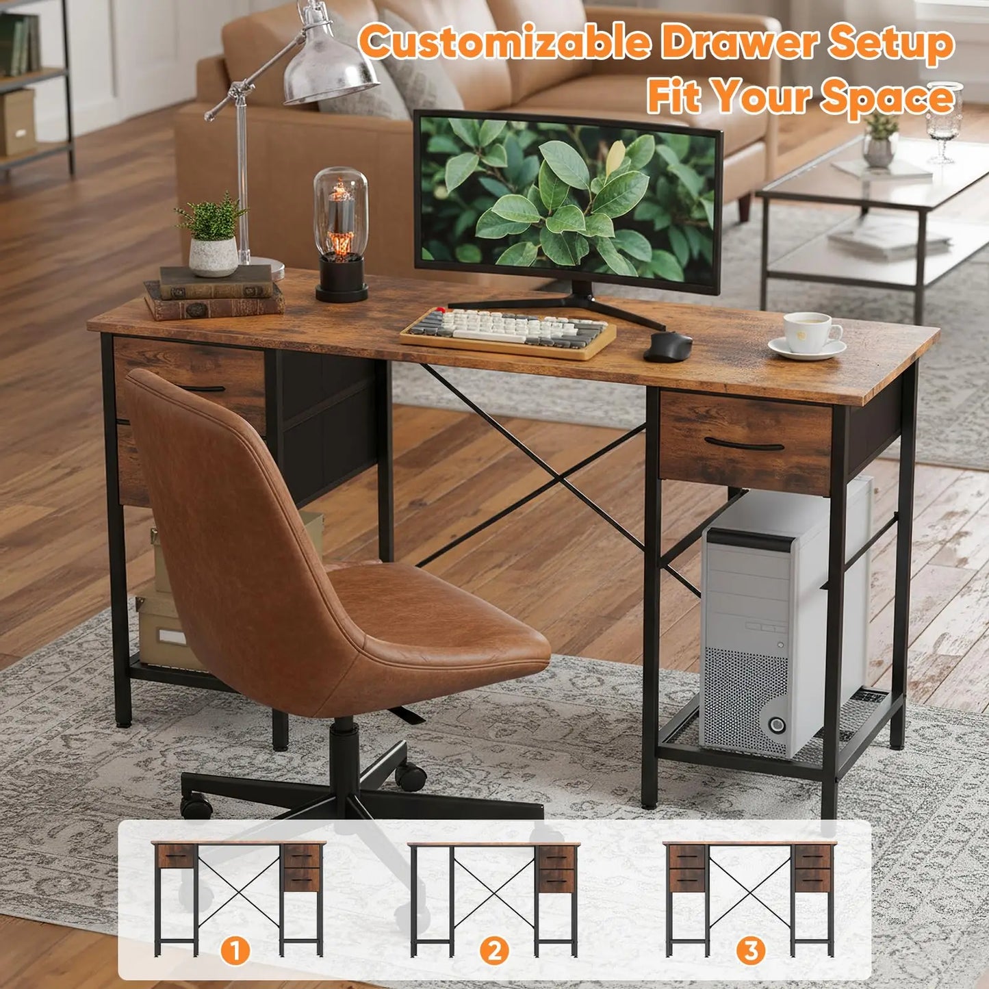 JHK Computer Desk With Four Drawers And Mesh Shelf