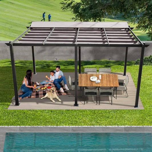 NONECN Outdoor Retractable Pergola with Weather Resistant Canopy