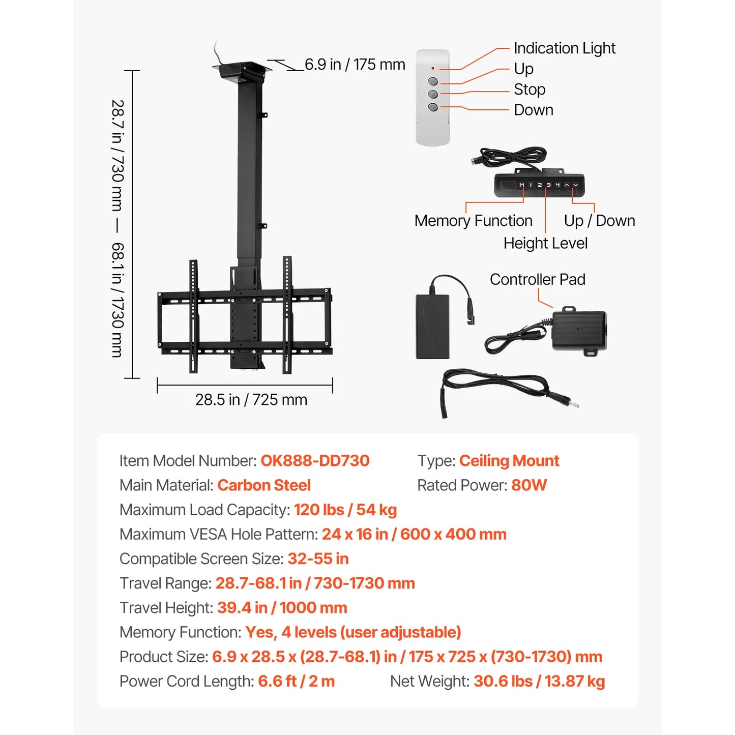 SucceBuy Motorized TV Wall Mount Bracket For Adjustable Viewing