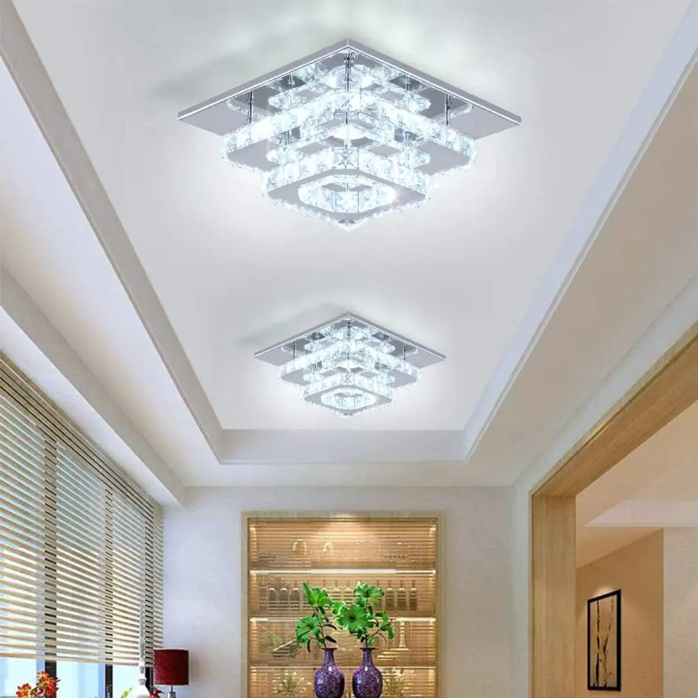 FRIXCHUR Crystal Flush Mount LED Ceiling Light K9 Crystal Mirror Base