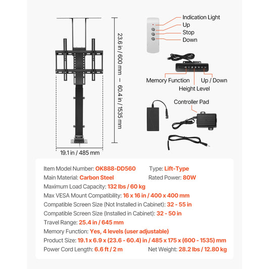 SucceBuy Motorized TV Wall Mount Bracket For Adjustable Viewing