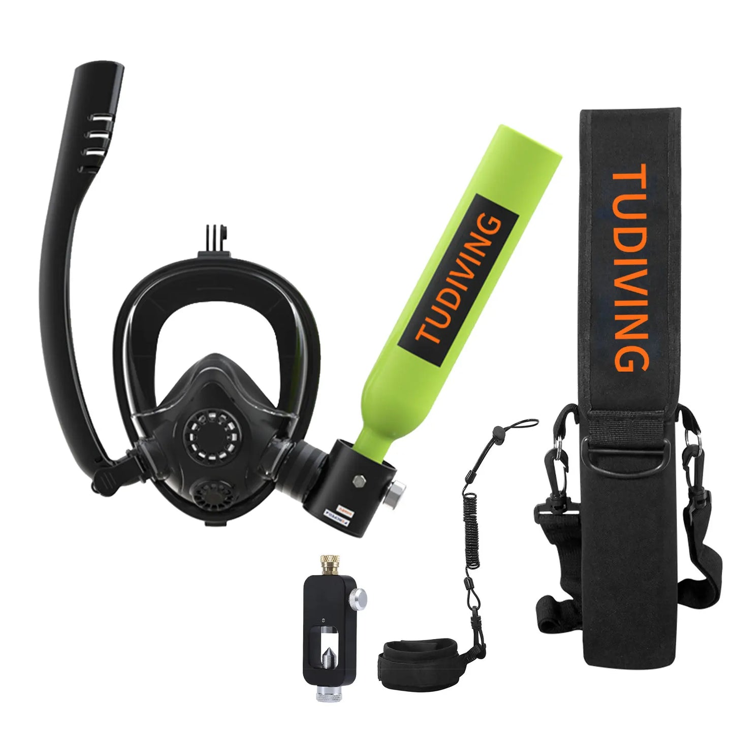 TUDIVING Mini Scuba Tank Set With Full Face Snorkel Mask