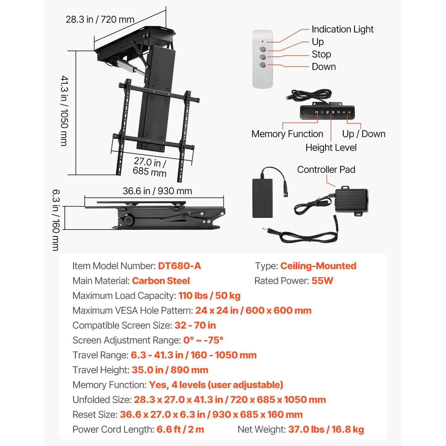 SucceBuy Motorized TV Wall Mount Bracket For Adjustable Viewing
