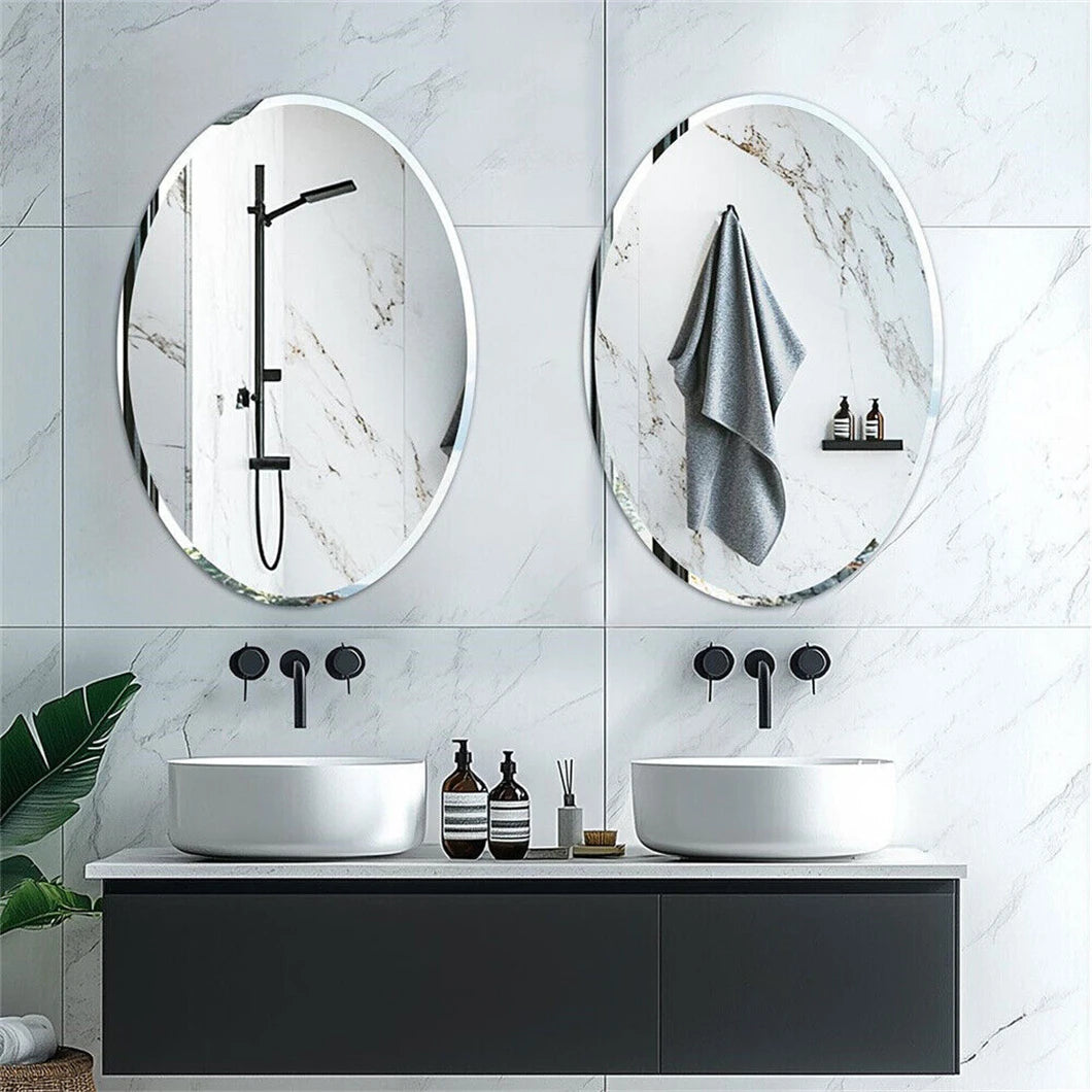 BORWART Frameless Oval Vanity Mirror With Beveled Silver Edge