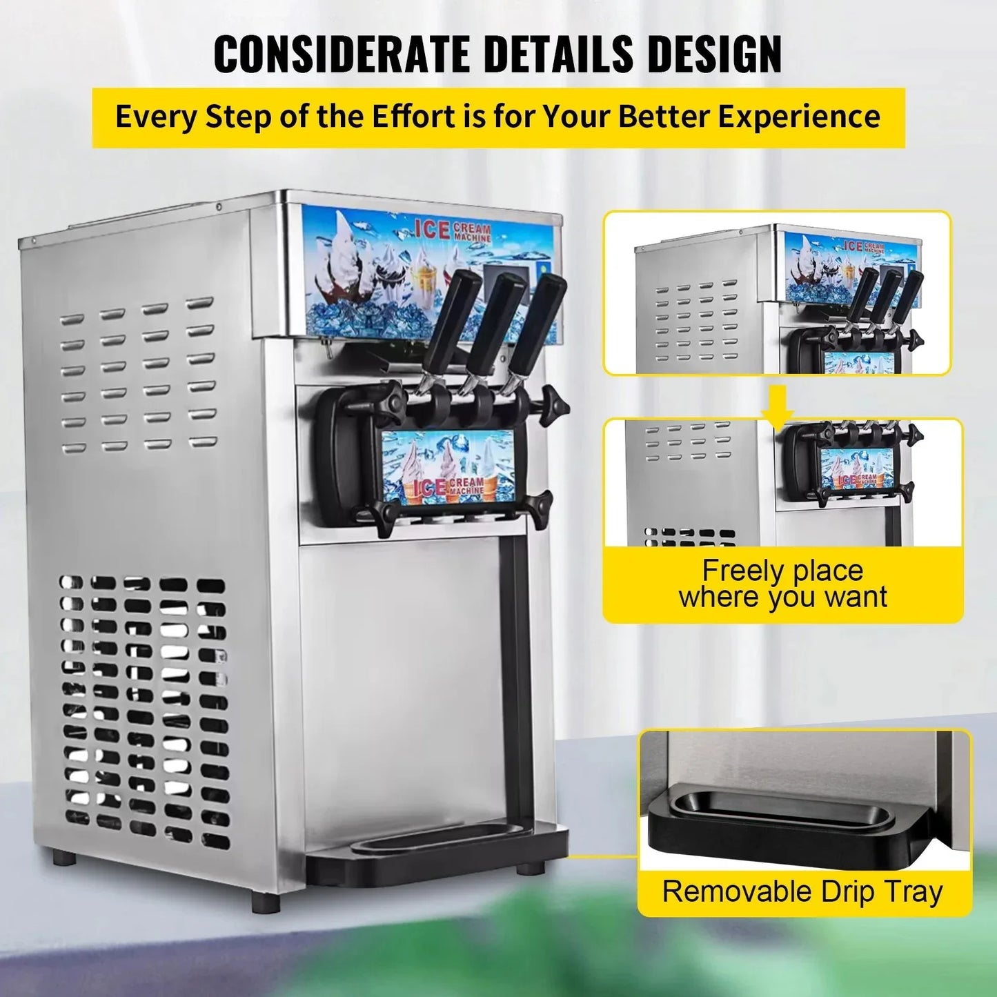 Vevor Ice Cream Machine 3 Flavor Yogurt Maker 1200W LCD