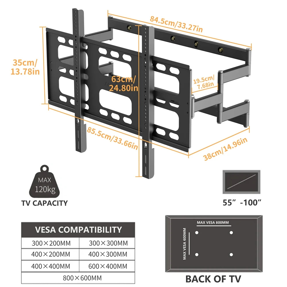 Unho Heavy Duty TV Wall Mount Full Motion Bracket Pro