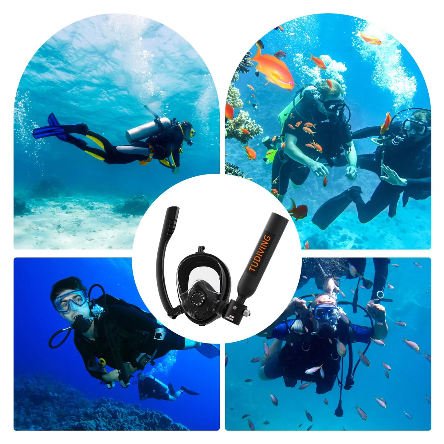 TUDIVING Mini Scuba Tank Set With Full Face Snorkel Mask