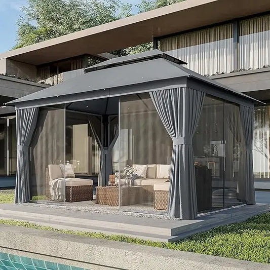 XMSJ Outdoor Gazebo Canopy Tent With Double Roofs And Mosquito Net