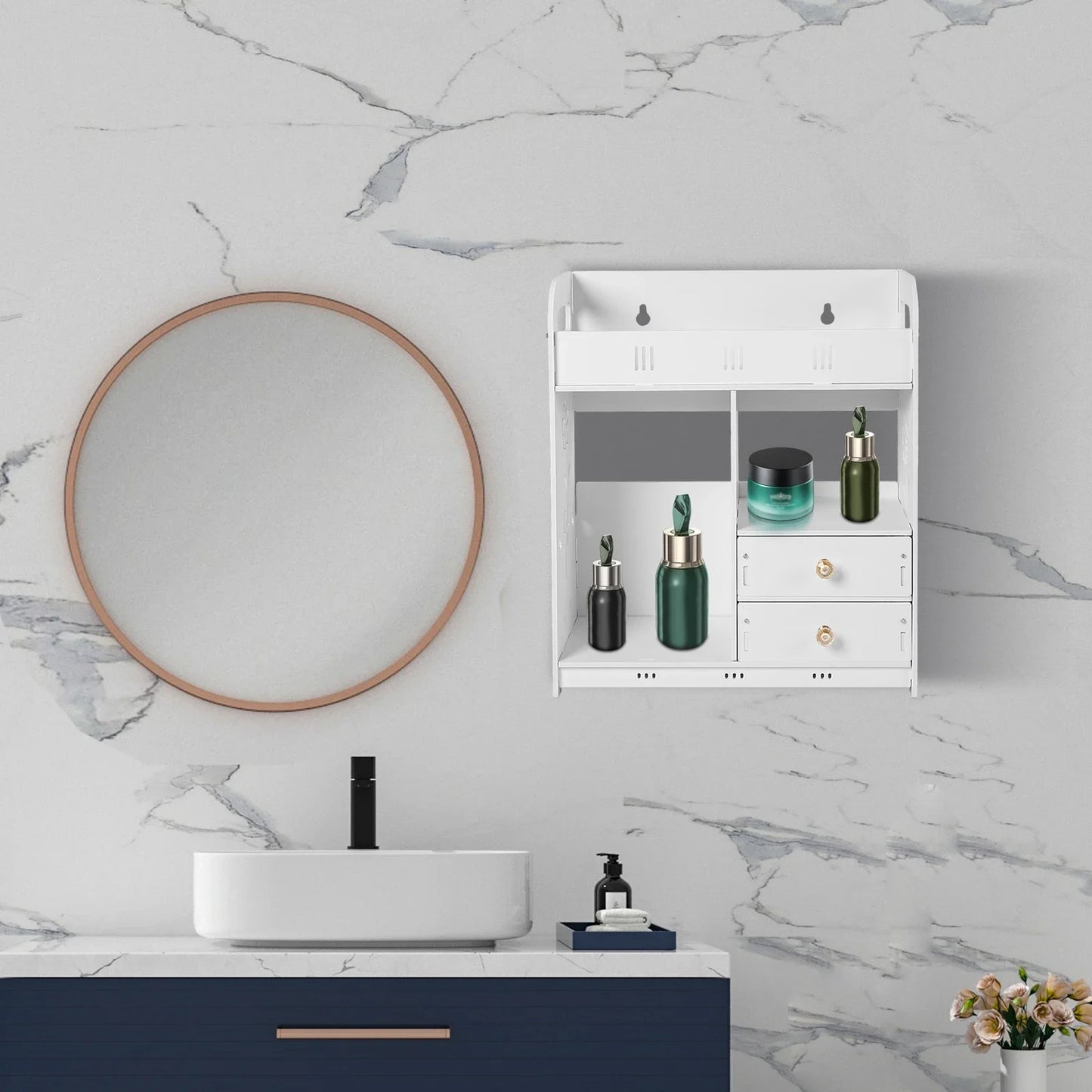 Bathroom Wall Mounted Cabinet With 2 Drawers For Storage