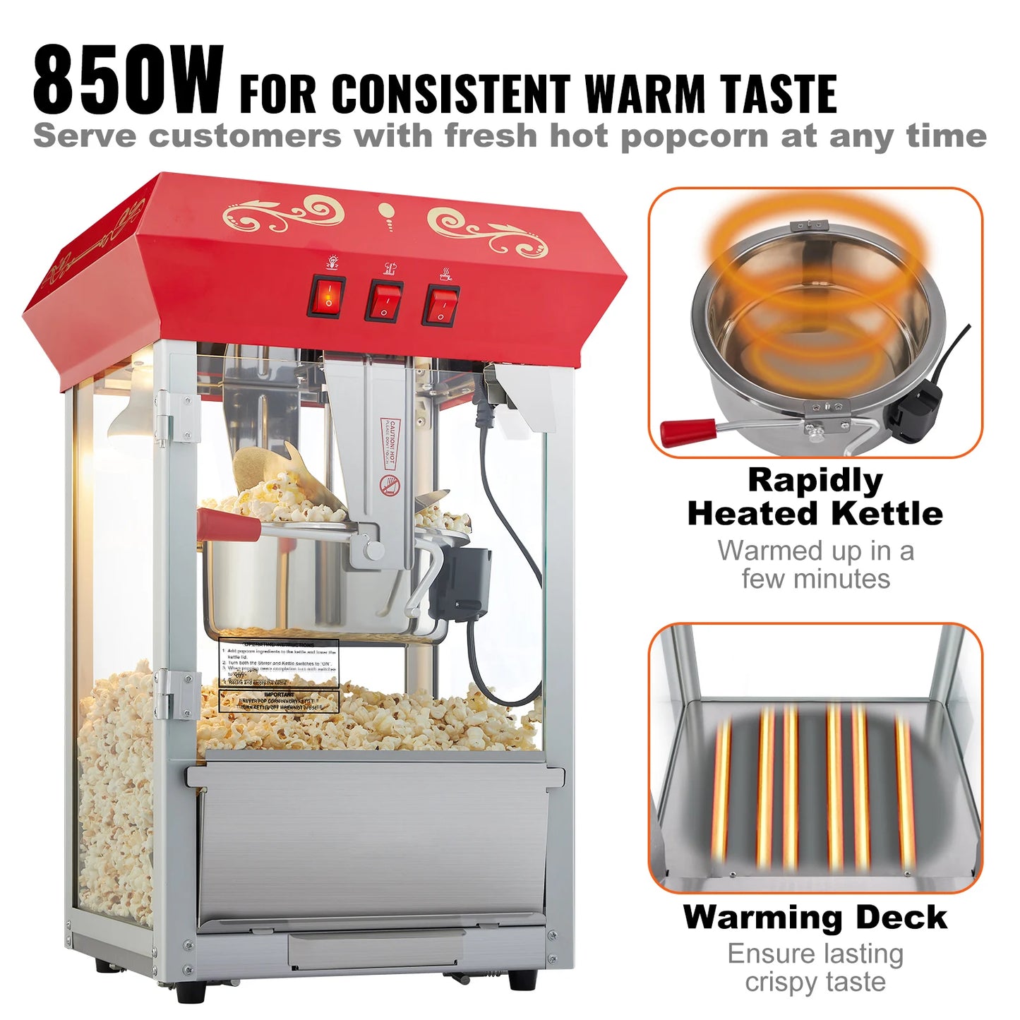 SucceBuy Automatic Electric Popcorn Maker Commercial Popper Machine