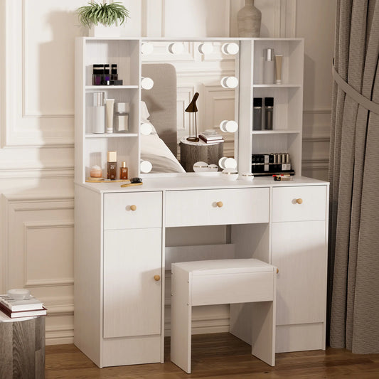 Yamissi Dressing Table With LED Mirror Drawers And Vanity Stool