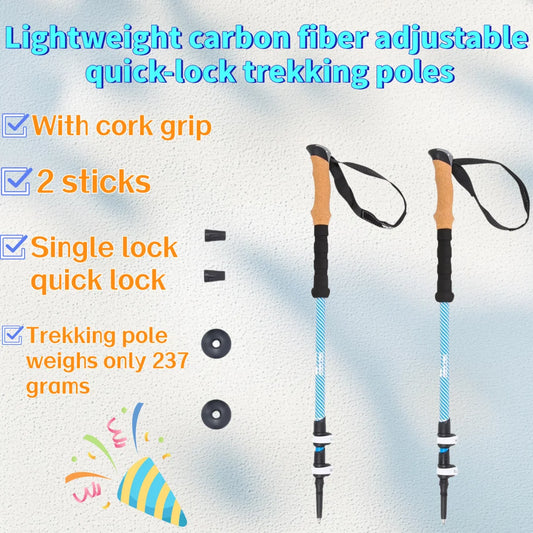 Lightweight Carbon Fiber Trekking Poles Quick Lock Adjustable Cork Grip