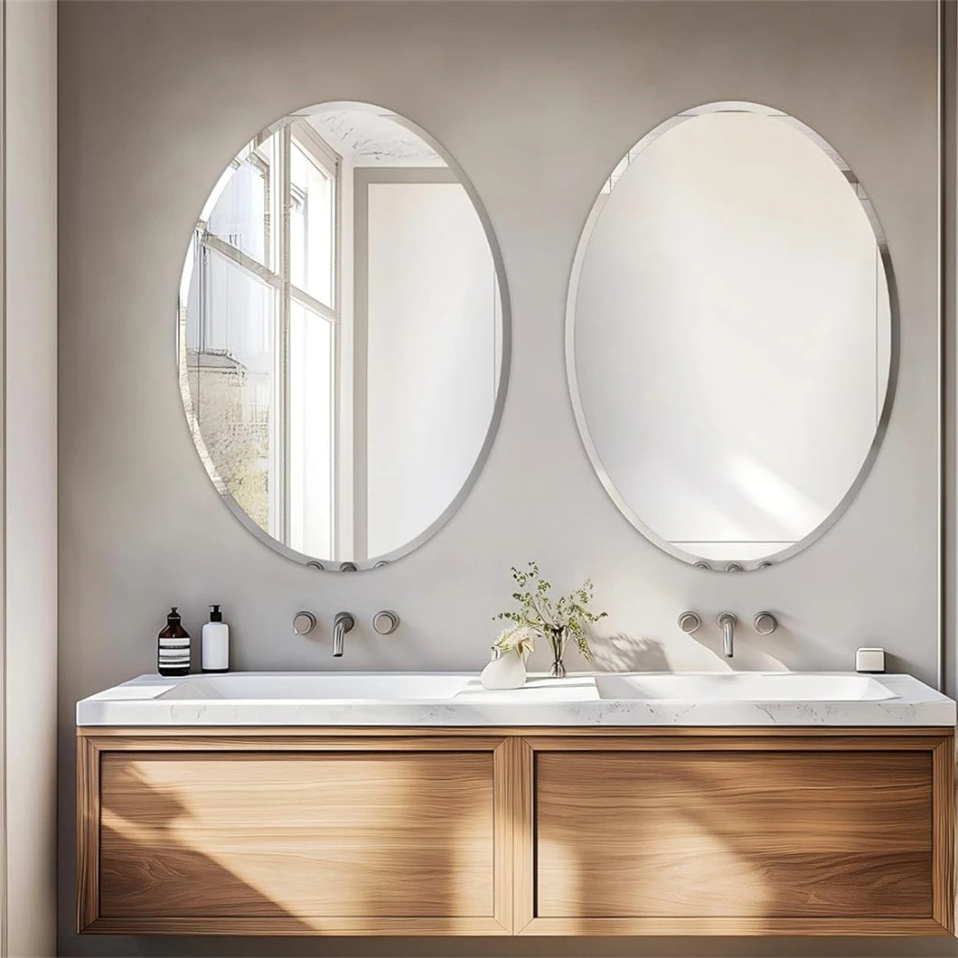 BORWART Frameless Oval Vanity Mirror With Beveled Silver Edge